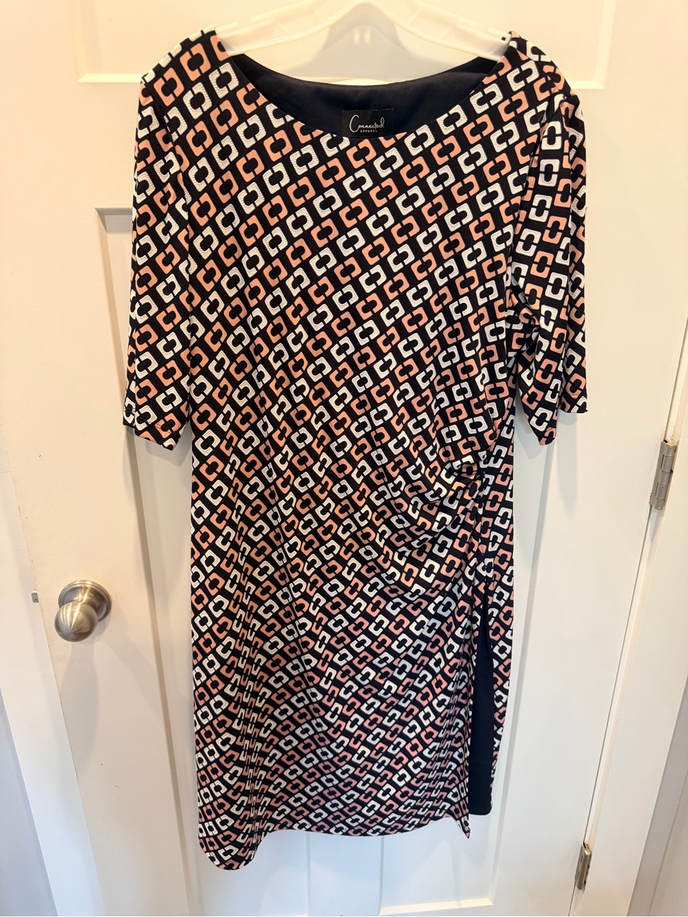NWT Connected Apparel Geometric Print Faux Wrap Dress Size 16